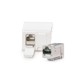 Keline, zásuvka Modulo 45 cat.6<sub>A</sub> HD 2xRJ45/s 45x45mm bílá šikmá oblá s dvířky