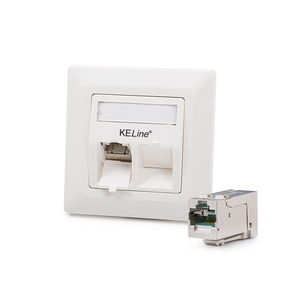 Keline, antibakteriální zásuvka Modulo 50  2xRJ45 cat.6<sub>A</sub> ISO HD STP 80x80mm bílá šikmá s dvířky