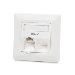 Keline, antibakteriální zásuvka Modulo 50  2xRJ45 cat.6 UTP TL 80x80mm bílá šikmá s dvířky