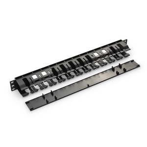 KELine, 19' vyvazovací panel 1U černý, plastový s výklopným krytem 42 x 52 mm