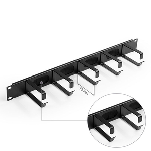 KELine, 19' vyvazovací panel 1U černý, 5 x kovový úchyt velký 42 x 73 mm s prostupy s kartáči