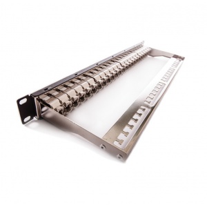 Keline, 10G patch panel MODULO 24xRJ45 Cat.6<sub>A</sub> ISO STP 1U černý - beznástrojový