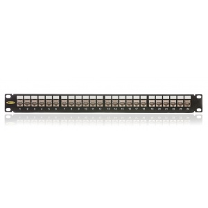 Keline, 10G patch panel MODULO 24xRJ45 Cat.6<sub>A</sub> ISO STP 1U černý - beznástrojový