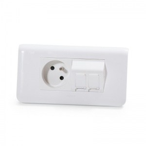 Keline, zásuvka Modulo 45 cat.6A class EA 2xRJ45/s 45x45mm bílá šikmá oblá s dvířky