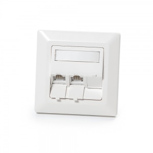 Keline, zásuvka Modulo 50  3xRJ45 cat.5E UTP TL 80x80mm bílá šikmá oblá s dvířky